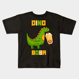 Cute Dino Drinking Boba Tea Milk Bubble Kids T-Shirt